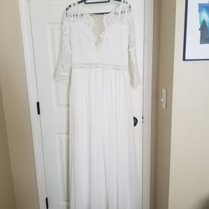 Ivory Crochet Maxi Dress w/ 3/4 Sleeve